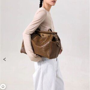 Brown Medium Yore Leather Tote Duffle Bag - Sandal